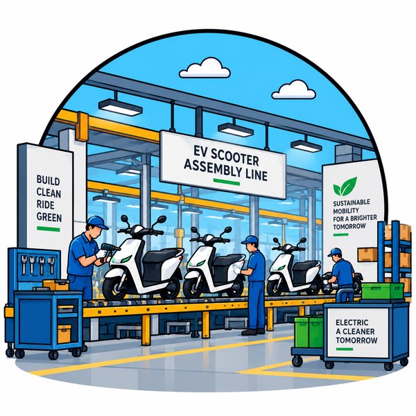 Scooters on the Deevolt assembly line
